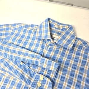 Peter Millar Button Down Dress Shirt Long Sleeve‎ Blue White Plaid Men's Small.